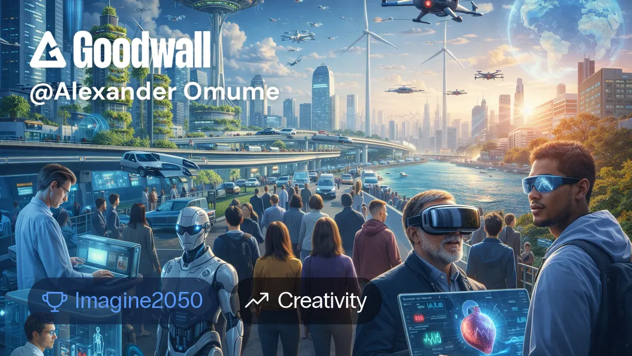 Humans In 2050 Alexander Omume's post on Goodwall - The image depicts a futuristic ...