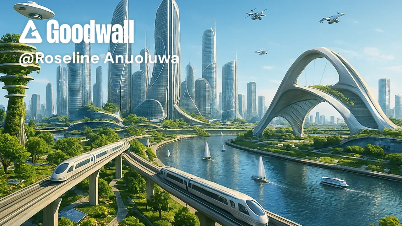 Infrastructure 2050 Roseline Anuoluwa's post on Goodwall - A vibrant futuristic Earth in ...